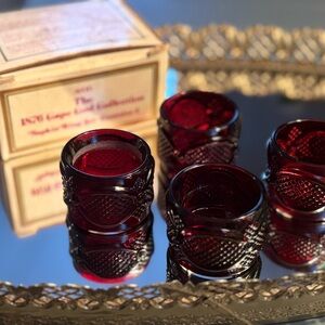 Set of vintage Avon 1876 Cape Cod Collection ruby red glass napkin rings